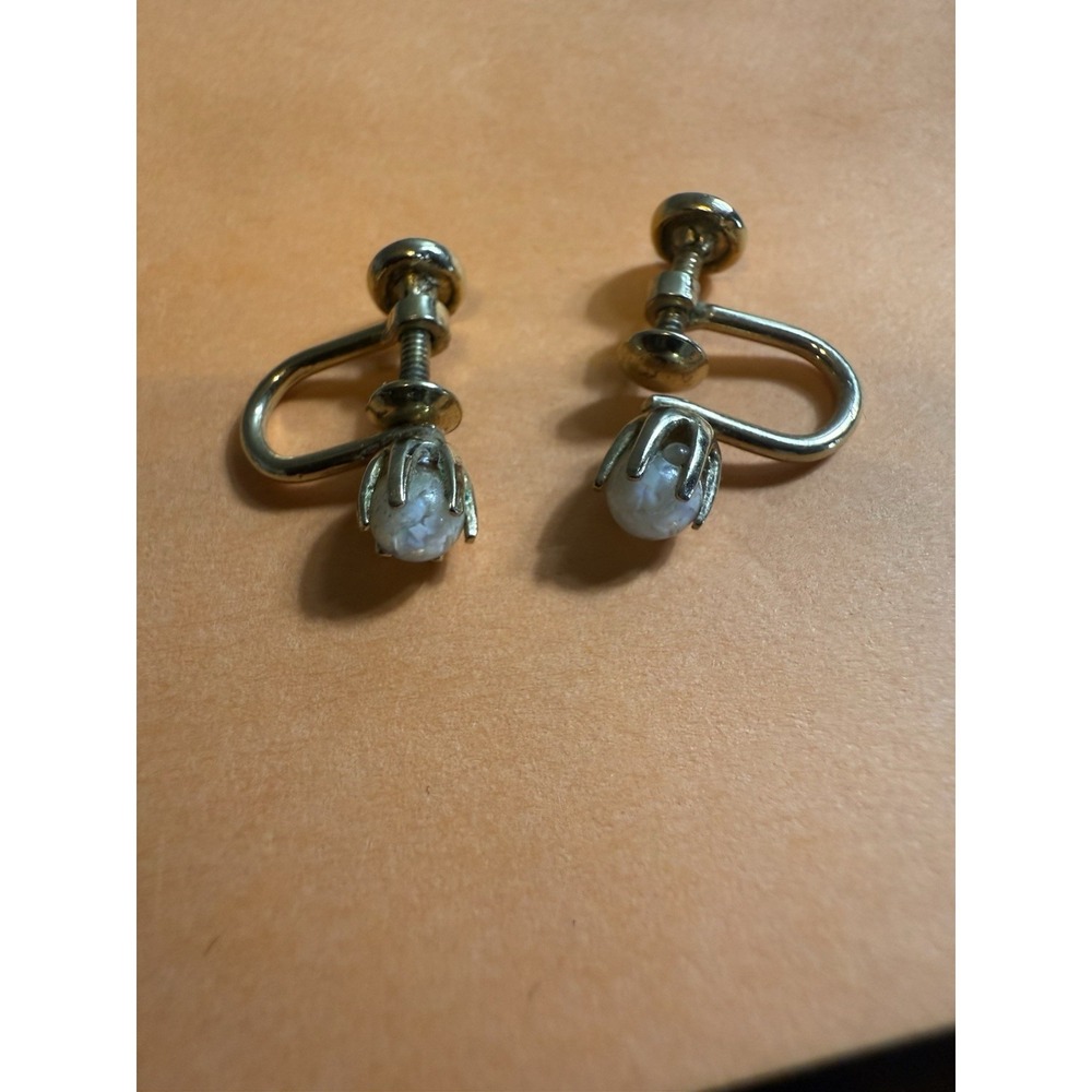 Vintage Sarah Coventry 12K GF Faux Pearl Screwback Earrings Mid Century